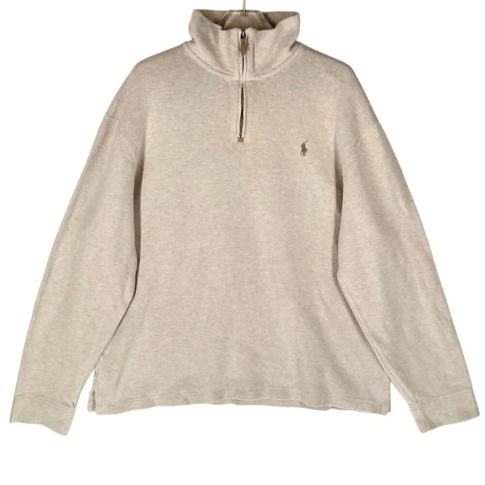 Polo Ralph Lauren Men’s XL 1/4 Zip Sweatshirt Sweater Beige Cotton Classic